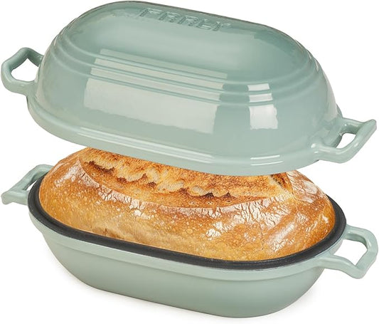 Enameled Cast Iron Dutch Oven for Sourdough Bread Baking,9 x 5-4/5 Inch Oval Cast Iron Bread Pan with Lid,Dutch Oven for Homemade Sourdough Baking,2.8QT Meatloaf Pan,Oven Safe by FRRLY