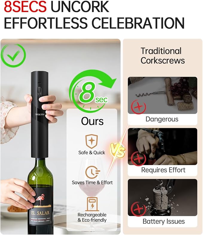 CIRCLE JOY Rechargeable Wine Opener Electric Wine Bottle Opener 7-in-1 Wine Gift Set with Electric Vacuum Pump, Charging Station, Foil Cutter, Wine Aerator Pourer and 2 Wine Stoppers - Image 2