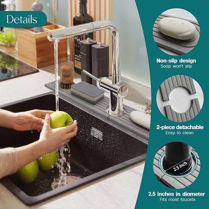 eormoe Kitchen Faucet Absorbent Mat - Large Diatomaceous Earth Splash Guard for Sink Faucet, Aesthetic Water Absorbing Stone Tray in The Modern Home (Grey, 23.6" x 5.5") - Image 8