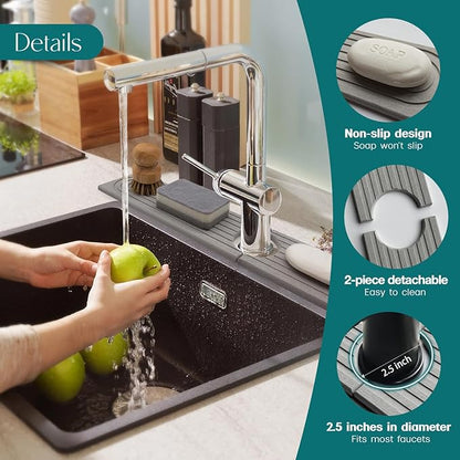 eormoe Kitchen Faucet Absorbent Mat - Large Diatomaceous Earth Splash Guard for Sink Faucet, Aesthetic Water Absorbing Stone Tray in The Modern Home (Grey, 23.6" x 5.5") - Image 8