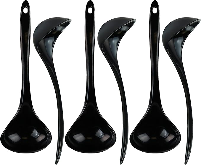 Reston Lloyd Melamine Soup Ladle Kitchen Utensil, Premium Quality Utensil with Heat Resistant Ergonomic Handle, Durable BPA-Free Plastic, 10.5 inch long, 6pc Set, Black by RestonLloyd