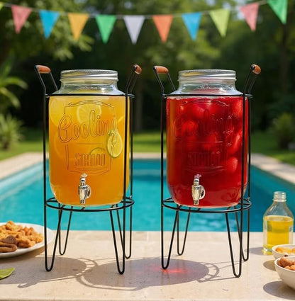 2 PACK-2 GALLON Drink Dispensers for Parties - Cooling Station Beverage Dispensers with Stand, Glass Water Jug Dispenser, 100% Leakproof Spigot Perfect For And Daily Use