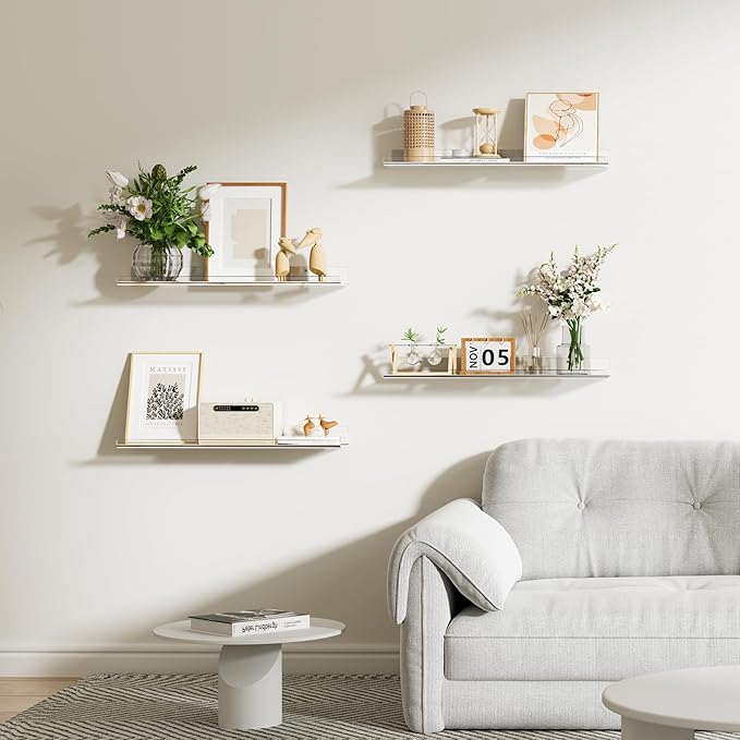 upsimples 2 Pack 23.6x5.5 Inches Acrylic Shelves for Wall Storage, Floating Bookshelves for Kids, Display Shelf Organizer for Bathroom, Bedroom, Living Room, Kitchen, Clear - Image 7