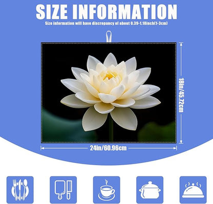 White Louts Flower Dish Drying Mat for Kitchen Counter Floral Drying Pad Absorbent Reversible Dish Drainer Rack Mats Draining Pad 18"x24"Inch - Image 2