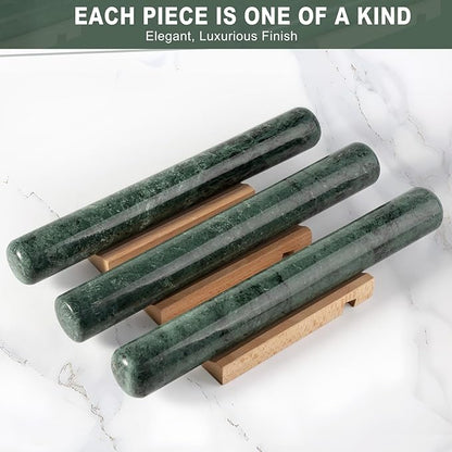 Marble French Rolling Pin for Baking, 12 Inch Non Stick Polished Rolling Pin for Dough, Heavy Dough Roller for Fondant Pizza Pie Crust Cookie Pastry Bread, Kitchen Baking (Indian Green) - Image 4