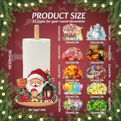 Bamboo Paper Towel Holder with 11 Set Interchangeable Holiday Signs, Rustic Kitchen Decor | Seasonal Countertop Stand for Christmas,Spring,Summer,Fall,Winter,Valentine's Day,Easter,Halloween, - Image 8