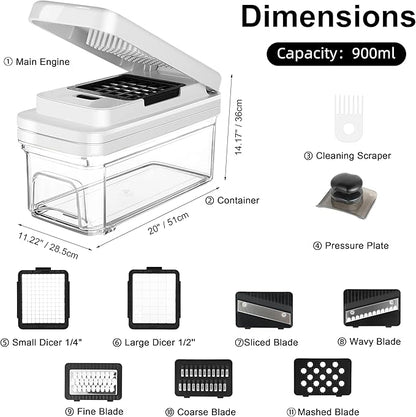 Vegetable Chopper, Professional Food Chopper &Onion Chopper, Veggie Cutter for Salad with 7 Blades and 900mL Container, Kitchen Gadgets & Gift, Home Essentials