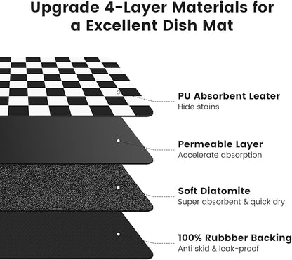 16" x 24" Checkered Dish Drying Mat for Kitchen Counter, Absorbent Coffee Bar Mat for Espresso Machine Coffee Countertops Accessories, Black - Image 5