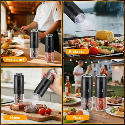Gravity Electric Salt Grinder Set with Variable Grinding Speed, External Adjustable Coarseness, One Hand Operation, Upgraded Larger Capacity,White LED Light, Black 2 Pcs - Image 8