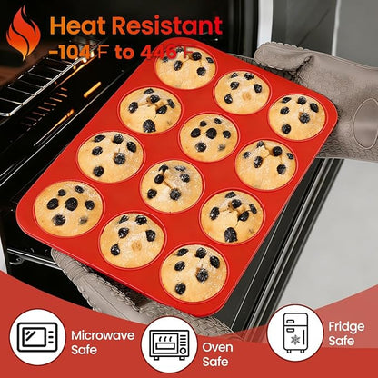 CAKETIME Silicone Muffin Pan 3 Pack Regular 12 Cup Muffin Tin for Baking Banana Muffins Cupcakes Egg Muffins