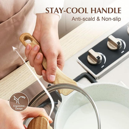 SENSARTE White Ceramic Nonstick Saucepan with Lid 2.0 Quarts, Small Cooking Pot with Stay Cool Handle, Induction Compatible Saucepot, White Granite Coating, Free of Intentionally Added PTFE/PFOA/PFAS - Image 7