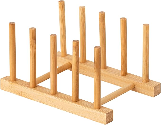 HBlife Bamboo Dish Plate Bowl Cup Book Pot Lid Cutting Board Drying Rack Stand Drainer Storage Holder Organizer Kitchen Cabinet（Keep Dry） by HBlife