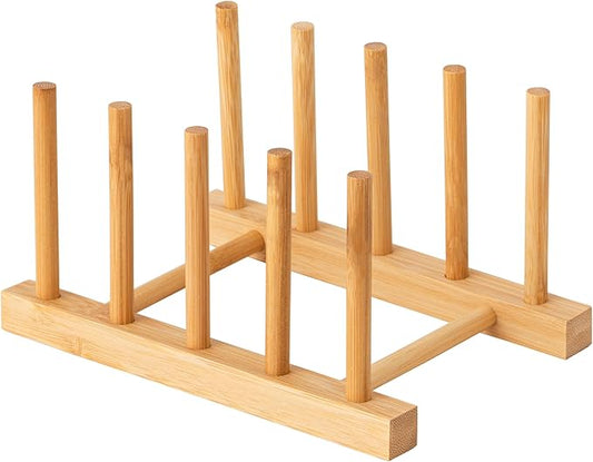 HBlife Bamboo Dish Plate Bowl Cup Book Pot Lid Cutting Board Drying Rack Stand Drainer Storage Holder Organizer Kitchen Cabinet（Keep Dry） by HBlife