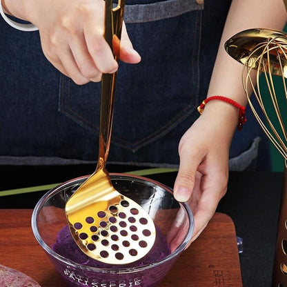 Gold Potato Masher, Berglander Heavy Duty Metal Potato Ricer Stainless Steel With Titanium Gold Plating, Food Utensil Hand, Vegetables Fruits Mashe, Dishwasher Safe, Easy to Clean - Image 9