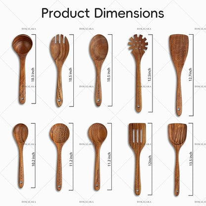 Wooden Spoons for Cooking,10 Pcs Natural Teak Wooden Kitchen Utensils Set Wooden Utensils for Cooking Wooden Cooking Utensils Wooden Spatulas for Cooking (10) - Image 2