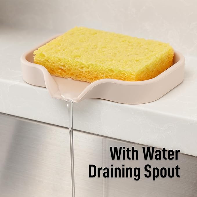 Zulay Kitchen Small Silicone Sponge Holder (4.9x3.3”) – Space-Saving Sink Organizer Tray for Sponge, Soap, Brush & More – Compact Non-Slip Dish for Kitchen & Bathroom (Ivory) - Image 8