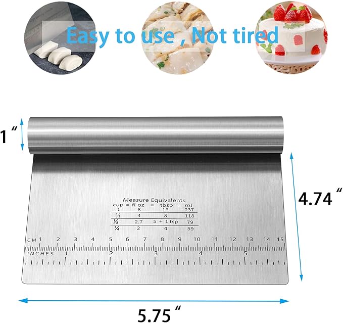 Pro Dough Pastry Scraper/Cutter/Chopper Stainless Steel Mirror Polished with Measuring Scale Multipurpose- Cake, Pizza Cutter - Pastry Bread Separator Scale Knife 2PCS - Image 4