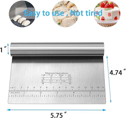Pro Dough Pastry Scraper/Cutter/Chopper Stainless Steel Mirror Polished with Measuring Scale Multipurpose- Cake, Pizza Cutter - Pastry Bread Separator Scale Knife 2PCS - Image 4