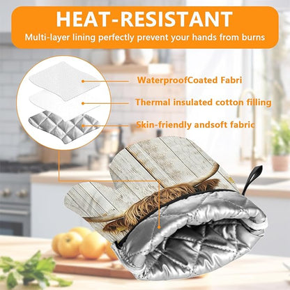 Sunflower Highland Cow Oven Mitts and Pot Holders Sets 4Pcs,Extra Long Oven Gloves Potholder for Kitchen Cooking Baking BBQ 100% Cotton Heat Resistant - Image 3