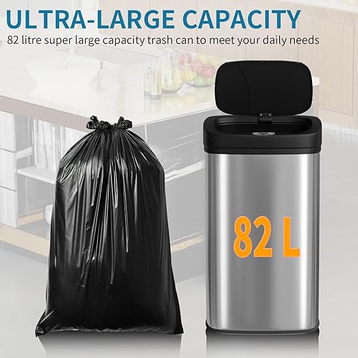 22 Gallon Big Kitchen Trash Can with Lid, Automatic Motion Sensor Garbage Can, 82 L Large Waste Bin, Stainless Steel Tall Kitchen Trash Can Metal Trash Bins for Kitchen, Home, Office