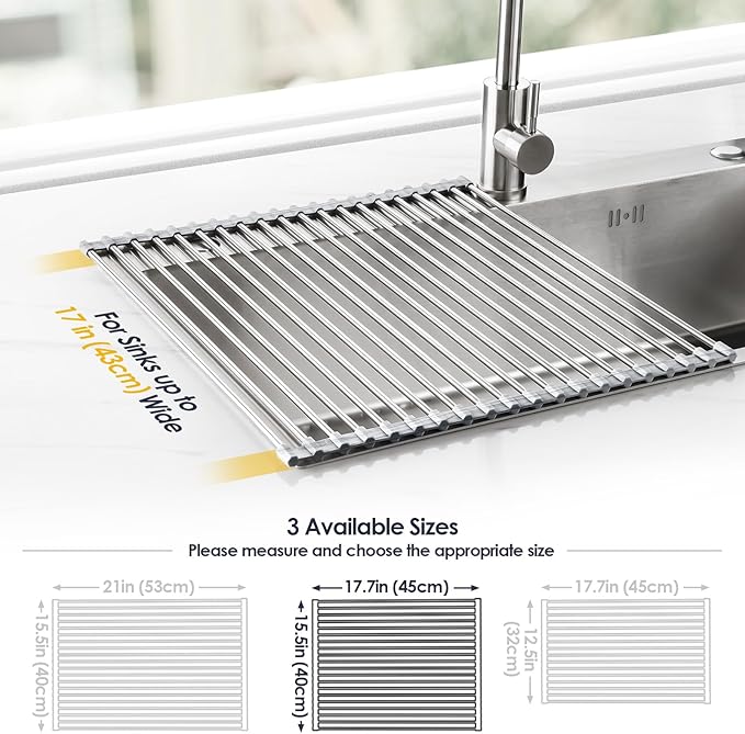 Tomorotec Stainless Steel Roll-Up Dish Drying Rack Marble Color Silicone Edges, Foldable Kitchen Rack Heat Resistant Trivet Supports up to 70 lbs, Food Safe for Dishes, Cookware & More - Image 4