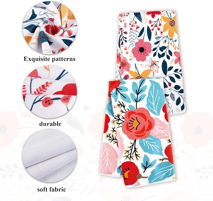 6 Pcs Kitchen Stuff, Wild Floral Kitchen Oven Mitts, Pot Holders Sets with Microfiber Kitchen Towels,Kitchen Accessories, Gifts for Women