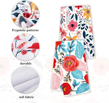 6 Pcs Kitchen Stuff, Wild Floral Kitchen Oven Mitts, Pot Holders Sets with Microfiber Kitchen Towels,Kitchen Accessories, Gifts for Women
