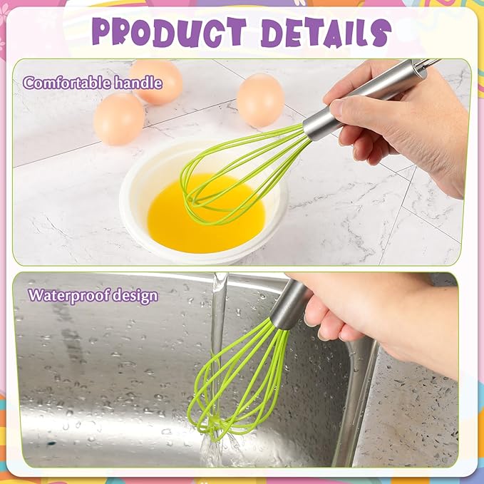 Domensi 24 Pcs 10 Inch Whisks Bulk for Cooking Silicone Whisks Non Scratch Stainless Steel Egg Beater Colorful Coated Metal Heat Resistant Egg Beaters for Valentines Day Party Favor Gift Supplies - Image 5