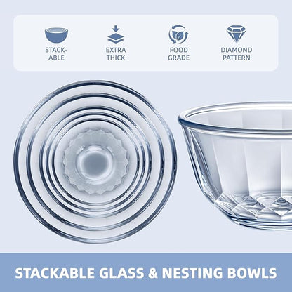 WhiteRhino Glass Mixing Bowls with Lids Set of 5（4.70QT,2.85QT, 1.69QT,1.11QT,0.85QT,Glass Bowls with Lids,Large Salad Bowls Space-Saving Nesting for Cooking,Baking,Prepping,Dishwasher Safe - Image 4
