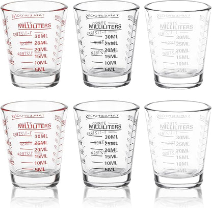 SAIAOKJ Shot Glasses Measuring Cup Set 6 Pack Espresso Shot Glasses Liquid Heavy Glass 26-Incremental Measurement 1 OZ, 2 TBS, 6 TSP, 30 ML Kitchen Tools