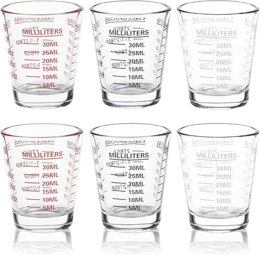 SAIAOKJ Shot Glasses Measuring Cup Set 6 Pack Espresso Shot Glasses Liquid Heavy Glass 26-Incremental Measurement 1 OZ, 2 TBS, 6 TSP, 30 ML Kitchen Tools