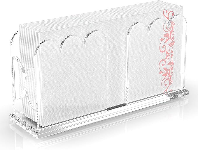 LUGUNU Acrylic Napkin Holder-Clear Scalloped Napkin Dispenser for Bathroom, Kitchen, Dining Room–Stylish Guest Hand Towel & Disposable Paper Holder for Weddings, Hotels, and Home Decor
