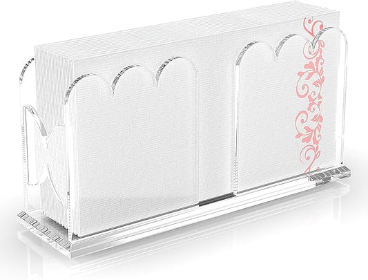 LUGUNU Acrylic Napkin Holder-Clear Scalloped Napkin Dispenser for Bathroom, Kitchen, Dining Room–Stylish Guest Hand Towel & Disposable Paper Holder for Weddings, Hotels, and Home Decor