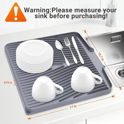 Silicone Dish Drying Mat for Kitchen Counter, Dish Drying Pad, Non-Slip Drain Pad with Built-in Drain, Heat Resistant Stone Drying Mat - Image 2