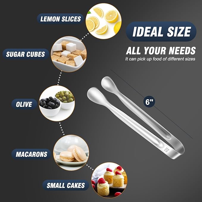 12 PCS Mini Serving Tongs, 6 Inch Small Sugar Tongs, Stainless steel Small Kitchen Tiny Food Tongs for Serving Food, Coffee Bar, Tea Party, Desserts Party and Ice Bucket - Image 3