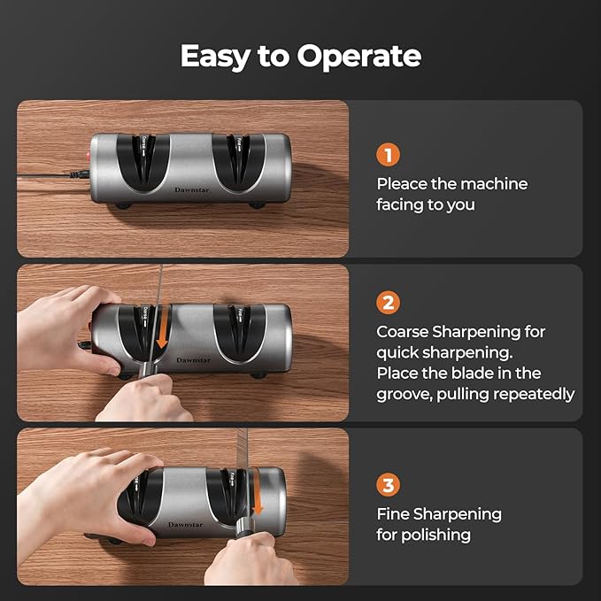 Electric Knife Sharpener, Professional Kitchen Knife Sharpener for Home Use, 2 Stages of Coarse Sharpening & Fine Polishing, Metal Dust Collection Box for Easy Cleaning, Dark Gray - Image 5