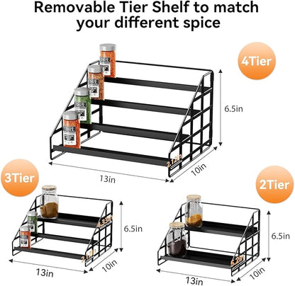 Bunoxea Spice Rack 4 Tier Kitchen Cabinet Organizer,Countertop Spice Rack,Tier Depth Adjustable Cabinet Shelf,Step Spice Organization Easy Visibility,Holds Seasoning and Condiments - Image 2
