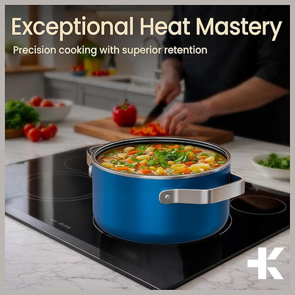 Bakken 3 Quart Ceramic Coated Stock Pot with Lid, Easy to Clean Nonstick Pot, Tempered Glass Lid, Riveted Stainless Steel Handles, Oven Safe Up To 500°F, PTFE & PFAS Free, All Stove Compatible, Blue - Image 9