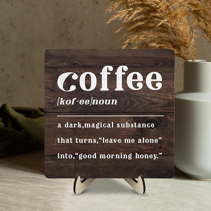 Coffee Bar Sign Plaque,Coffee Bar Accessories,Vintage Cafe Bar Plaque Desk Decor for Kitchen Home or Office,Farmhouse Decoration 5.9x5.9inch - Image 7