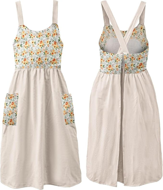 Uaussi Cotton Linen Apron Cross Back Work Apron for Women with Pockets Pinafore Dress X Cross Halter Apron for Chef Gardening by Uaussi