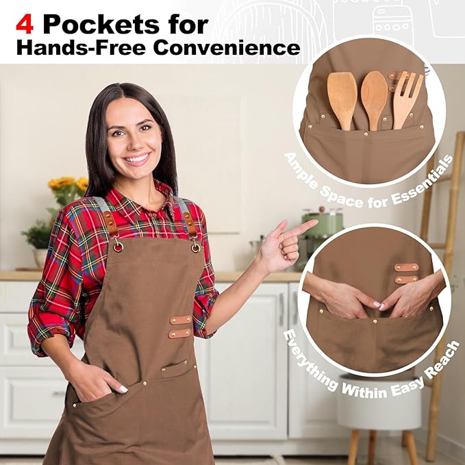 BeLuyi chef apron bib tool apron for man woman cross back straps with 4 pockets for kitchen cooking gardening baking working - Image 6