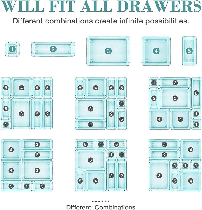 StorMiracle 25 PCS Drawer Organizer Set, 4 Varied Size Bathroom and kitchen Drawer cabinet organizer Trays, Clear Storage Bins for Makeup, Jewelry, Utensils and Gadgets - Image 4