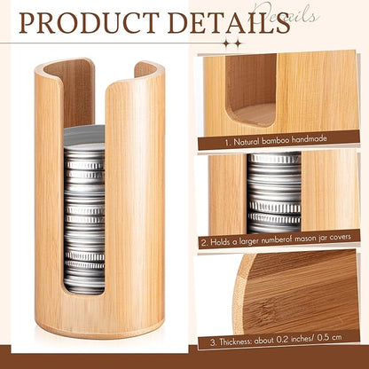 Suclain 2 Pcs Mason Jar Lid Organizer Bamboo Vertical Mason Jar Lid Storage Accessories Tumbler Lids Holder Cup Lids Organizer for Home Kitchen Countertop Cupboard(Only for Regular Mouth) - Image 4