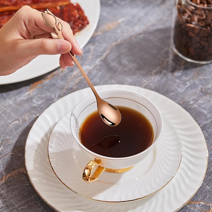 Rose Gold Tulip/Rose Handle 12-Pcs Mini Coffee Spoons Set - 6" Stainless Steel for Espresso, Tea, Dessert - Ideal for Demitasse & Small Servings - Image 5