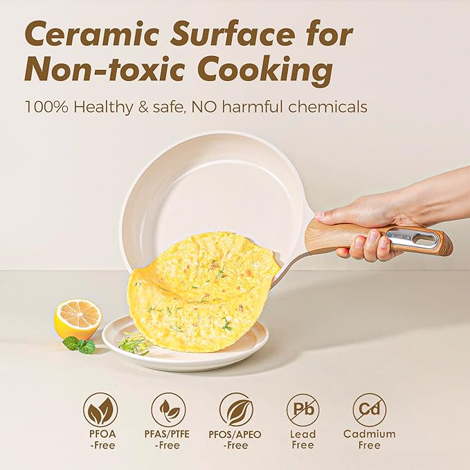 SENSARTE Ceramic Pots and Pans Set Nonstick, Kitchen Cookware Sets, 14-Piece Induction Cookware, Non-toxic Healthy Non Stick Cooking Set, with Frying Pans Set, PFAS PTFE PFOA PFOS Free - Image 2