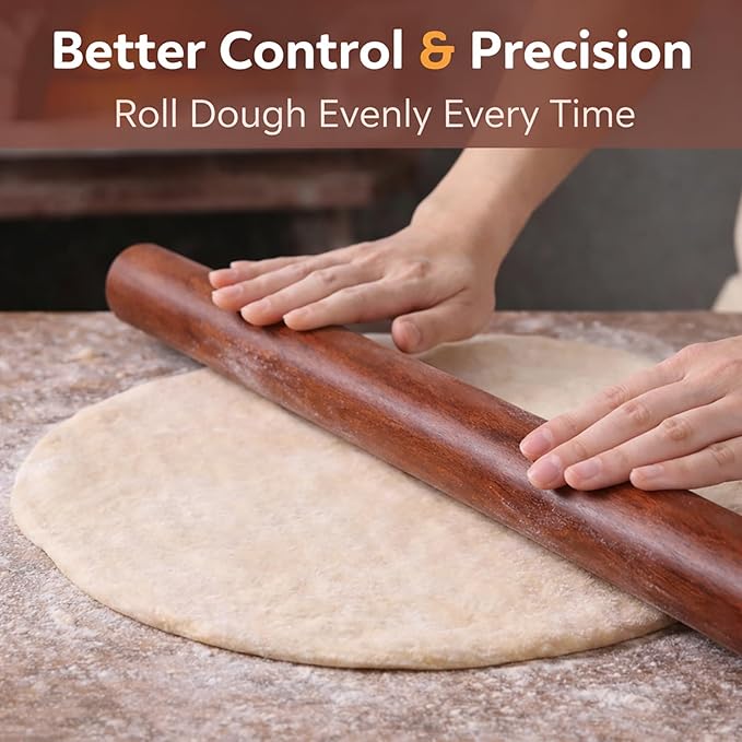 16.5 Inch French Rolling Pin, Wooden Dough Roller for Baking, Solid Wood Tapered Rolling Pin for Pizza, Pie Crust, Cookies, Pastry, Non-Stick, Easy Control Kitchen Baking Tool, African Rosewood
