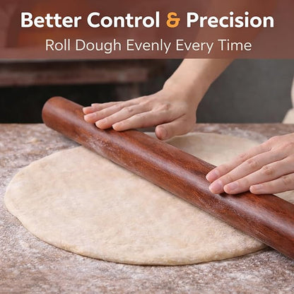 16.5 Inch French Rolling Pin, Wooden Dough Roller for Baking, Solid Wood Tapered Rolling Pin for Pizza, Pie Crust, Cookies, Pastry, Non-Stick, Easy Control Kitchen Baking Tool, African Rosewood