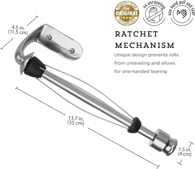 Kamenstein Perfect Tear Wall Mount Paper Towel Holder, Patented Design for One-Handed Use, Rounded Finial, 14-Inch, Brushed Silver Metal Finish - Image 4