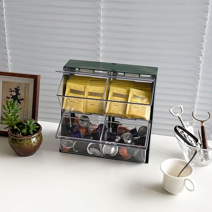 Large Coffee and Tea Organizer with Lid, Plastic Creamer Holder for Coffee Bar, Coffee Accessories Storage Box for K Cups, Coffee Pod, Sugar Bags, Drinking Straw (White) - Image 7
