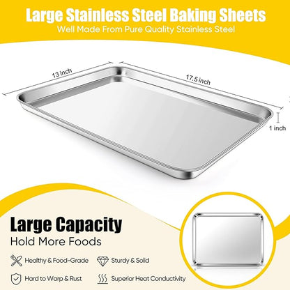 Homikit 2 Pack Baking Sheet, 18” x 13” Stainless Steel Large Cookie Pan Set for Oven, Heavy Duty Metal Half Sheet Baking Tray for Roasting Cooking, Nonstick & Rust Free, Dishwasher Safe - Image 2